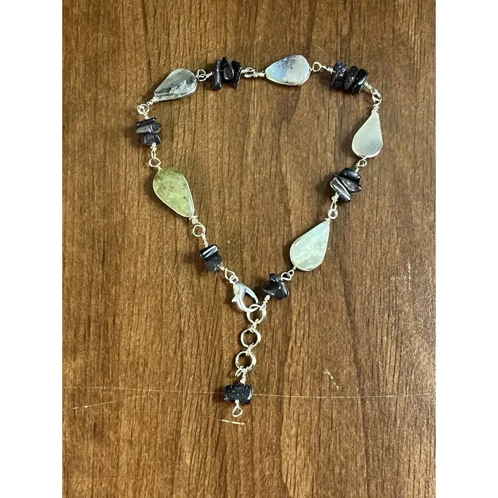 Handmade Peruvian Opal/Obsidian Stone Anklet with Extender – 10” Adjustable NEW